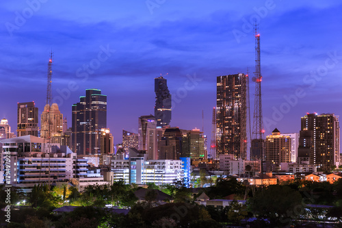Bangkok, Thailand - April 13, 2017: Business district cityscape with skyscraper.