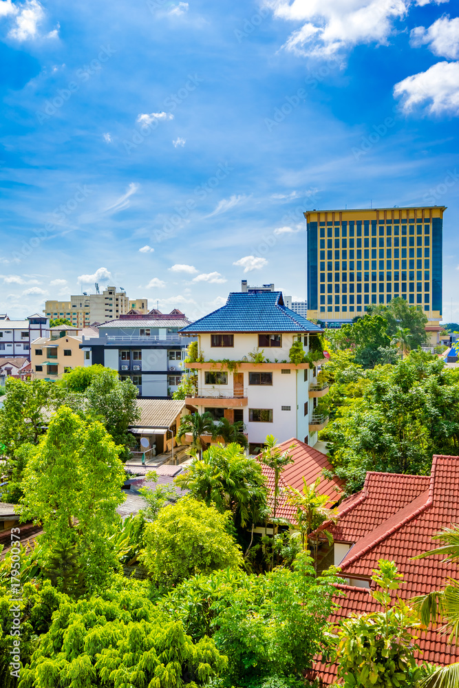 Chiang Mai city with blue sky and green plant