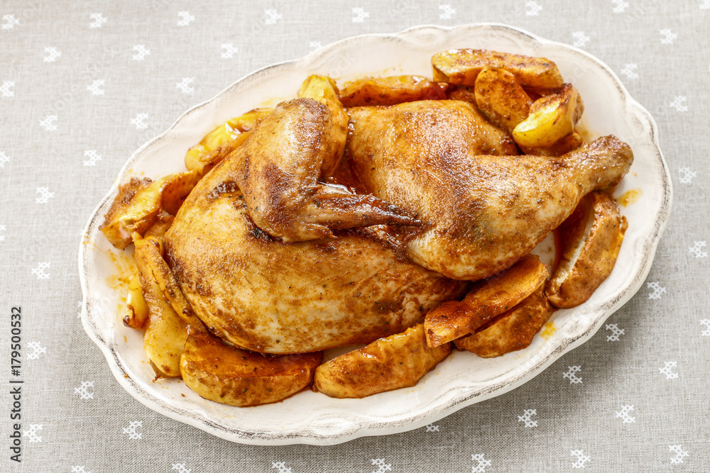 Roasted chicken with apples