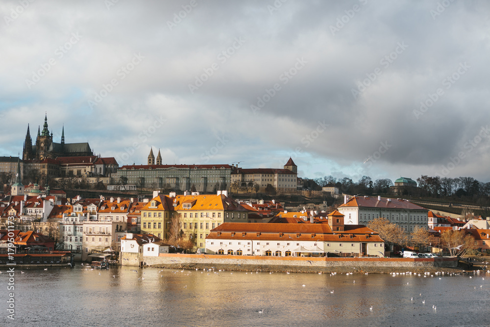 Beautiful views of the Old town with the Charles bridge in Prague, Czech Republic