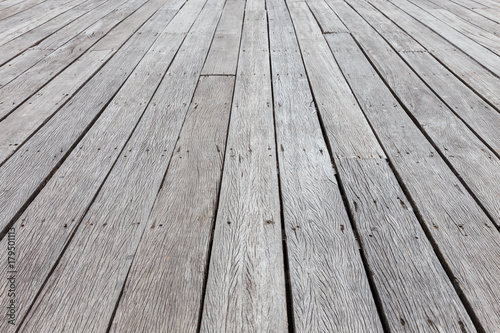 Old weathered wooden deck floor perspective
