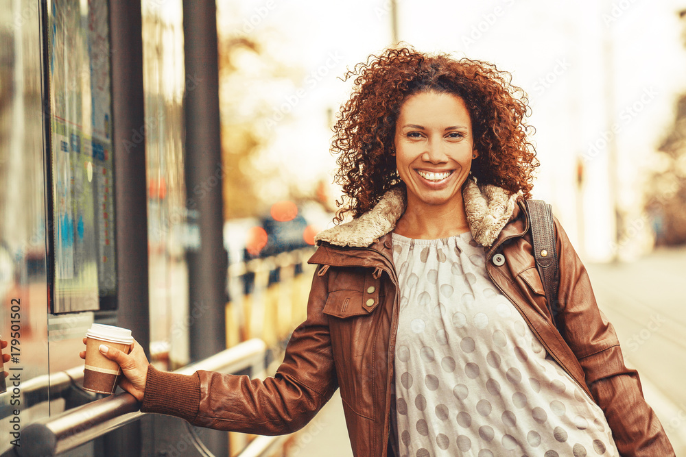 Beautiful Woman Waiting for Bus Beautiful Woman Waiting for Bus