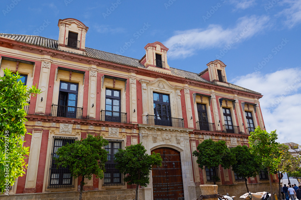 Fototapeta premium Historic buildings and monuments of Seville, Spain. Spanish architectural styles of Gothic and Mudejar, Baroque