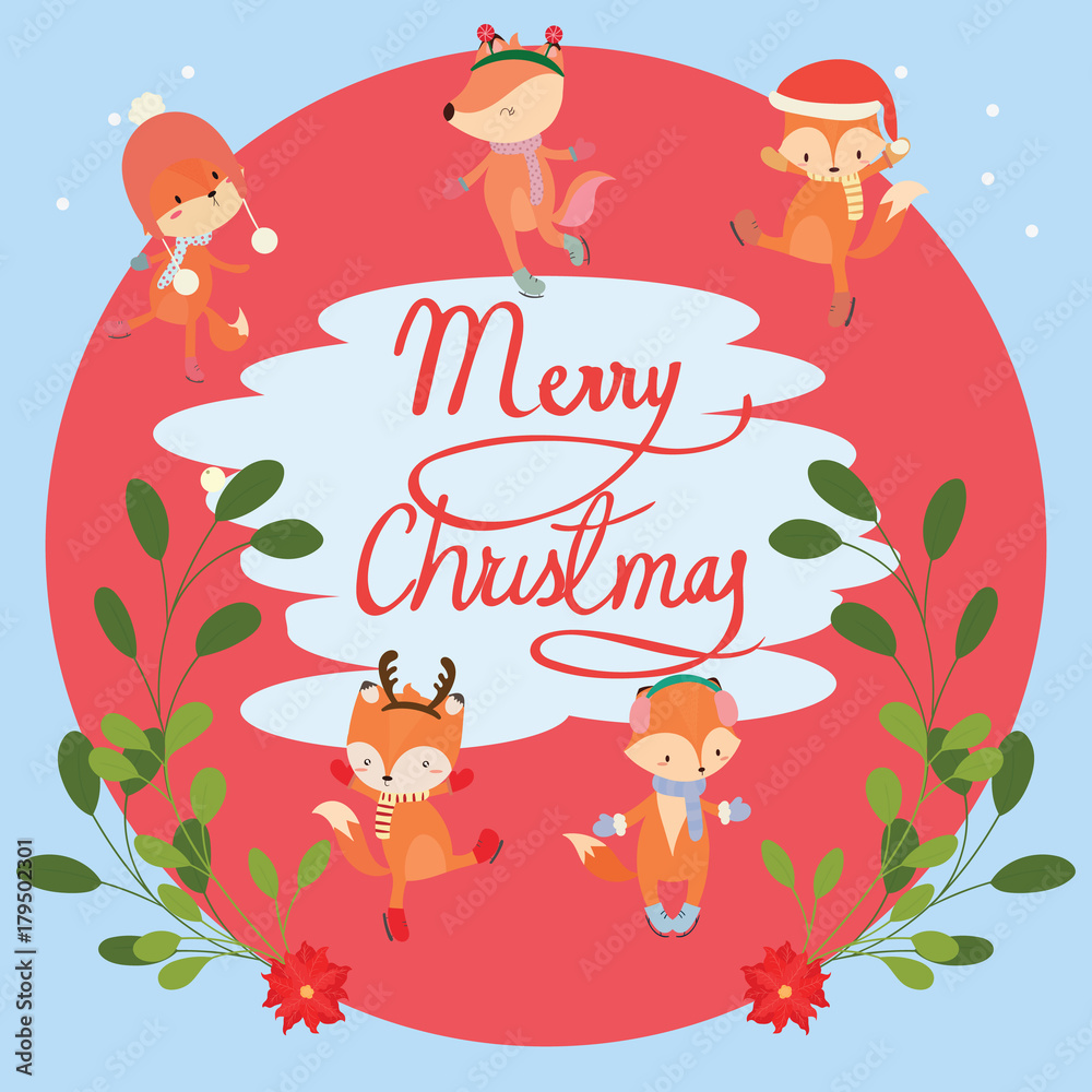 Cute Christmas greeting card with fox.