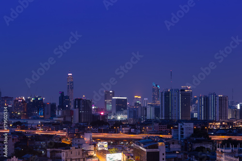 Bangkok, Thailand - May 21, 2017: Business district cityscape with skyscraper.