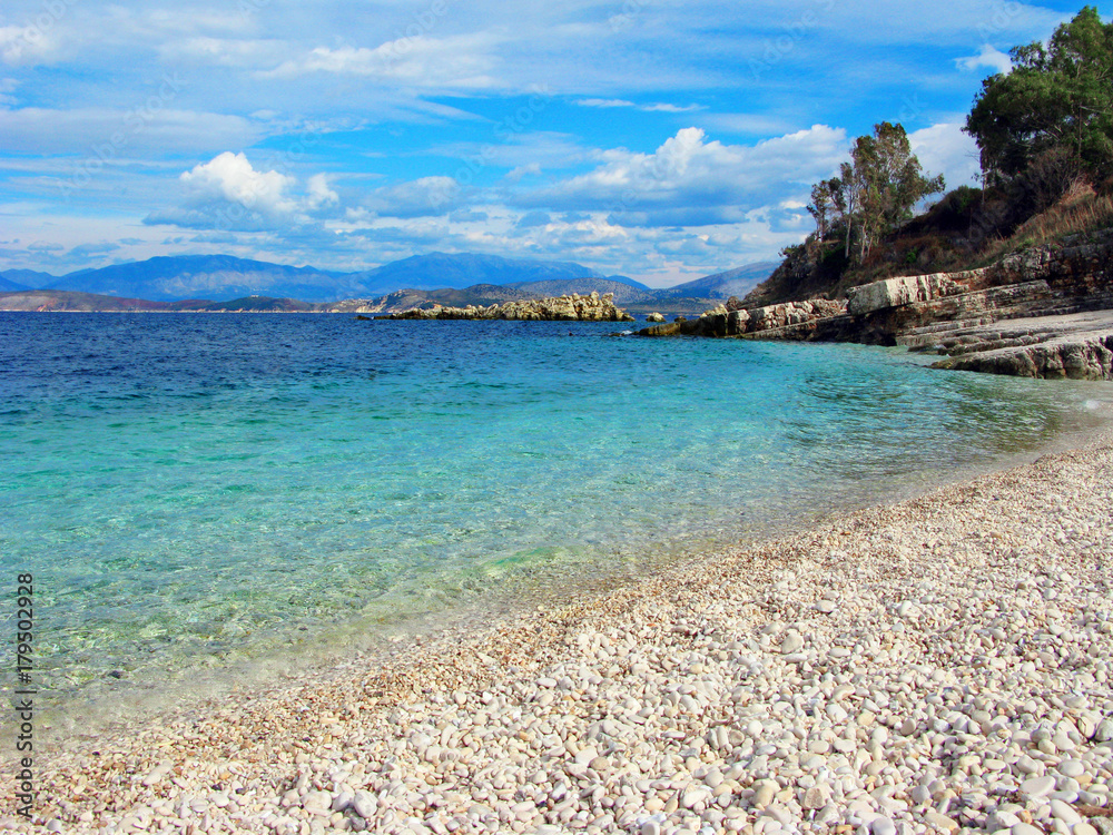 blue lagoon coast landscape ionian sea on Corfu island