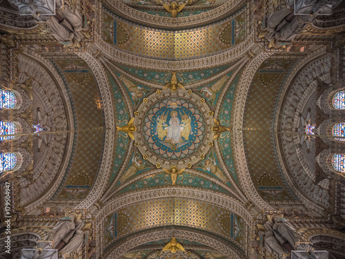 The ceiling of The Basilica of Notre-Dame de Fourvière in France