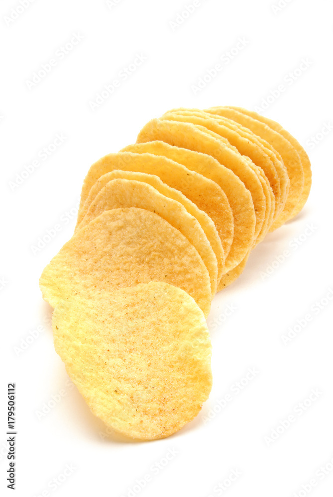 Potato chips isolated on white background Potato chips isolated on white background
