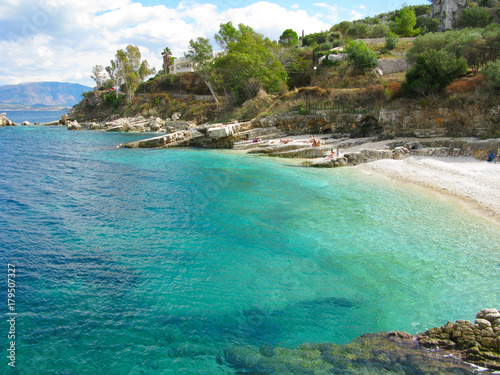 Fototapeta Naklejka Na Ścianę i Meble -  blue lagoon coast landscape ionian sea on Corfu island