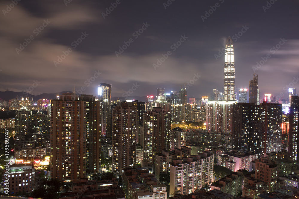 Night skyline overseeing Shenzhen city