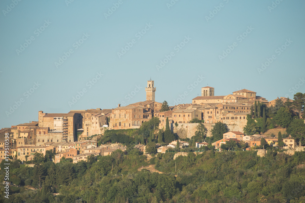 Medieval hilltop town of Montepulciano, in the heart of Tuscany, taken from afar.