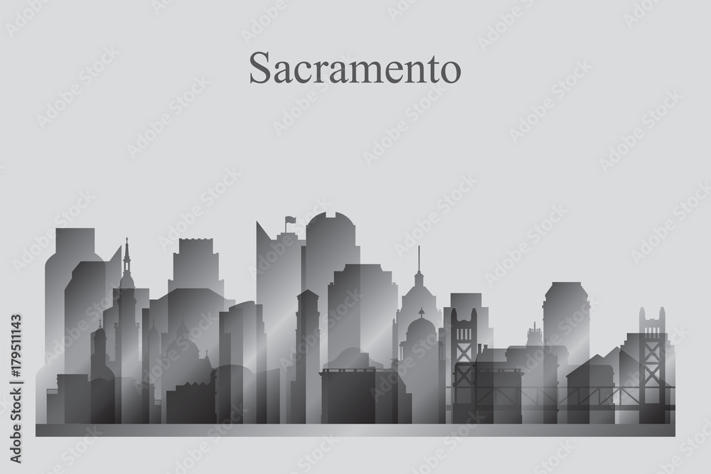 Naklejka premium Sacramento city skyline silhouette in grayscale
