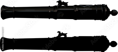 trunks of old artillery black isolated on white background