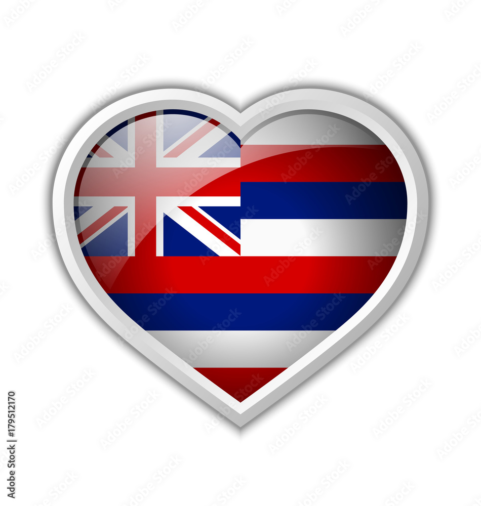 Hawaiian flag heart shaped badge isolated on white background
