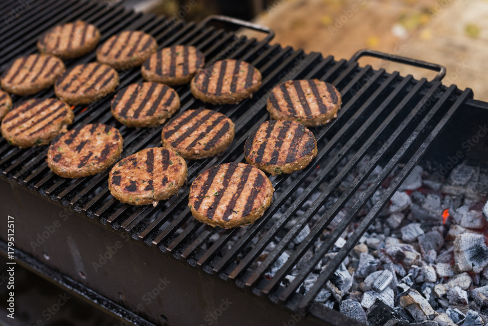 Cutlets for burger fried on a grill