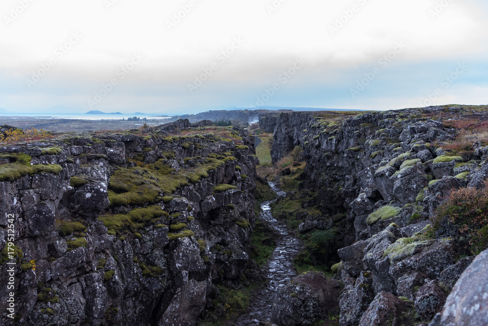 Tectonic plates rift valley near Oxararfoss