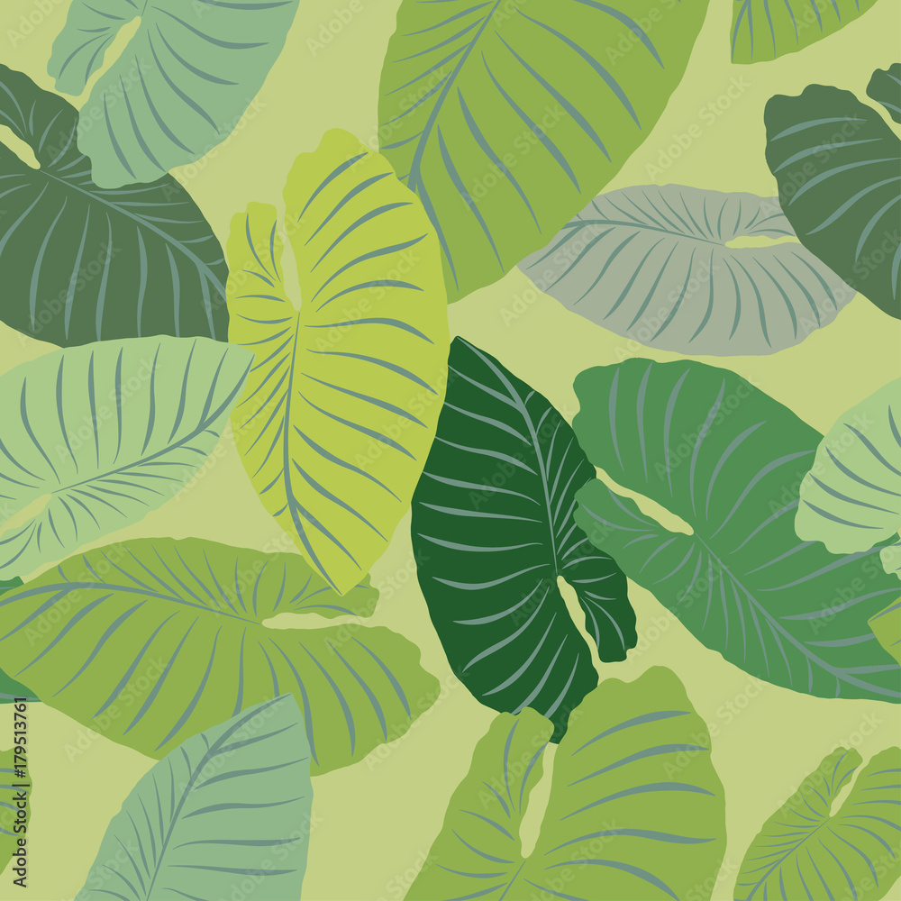 Tropical seamless pattern with exotic palm leaves. Hawaiian style.  Vector illustration.