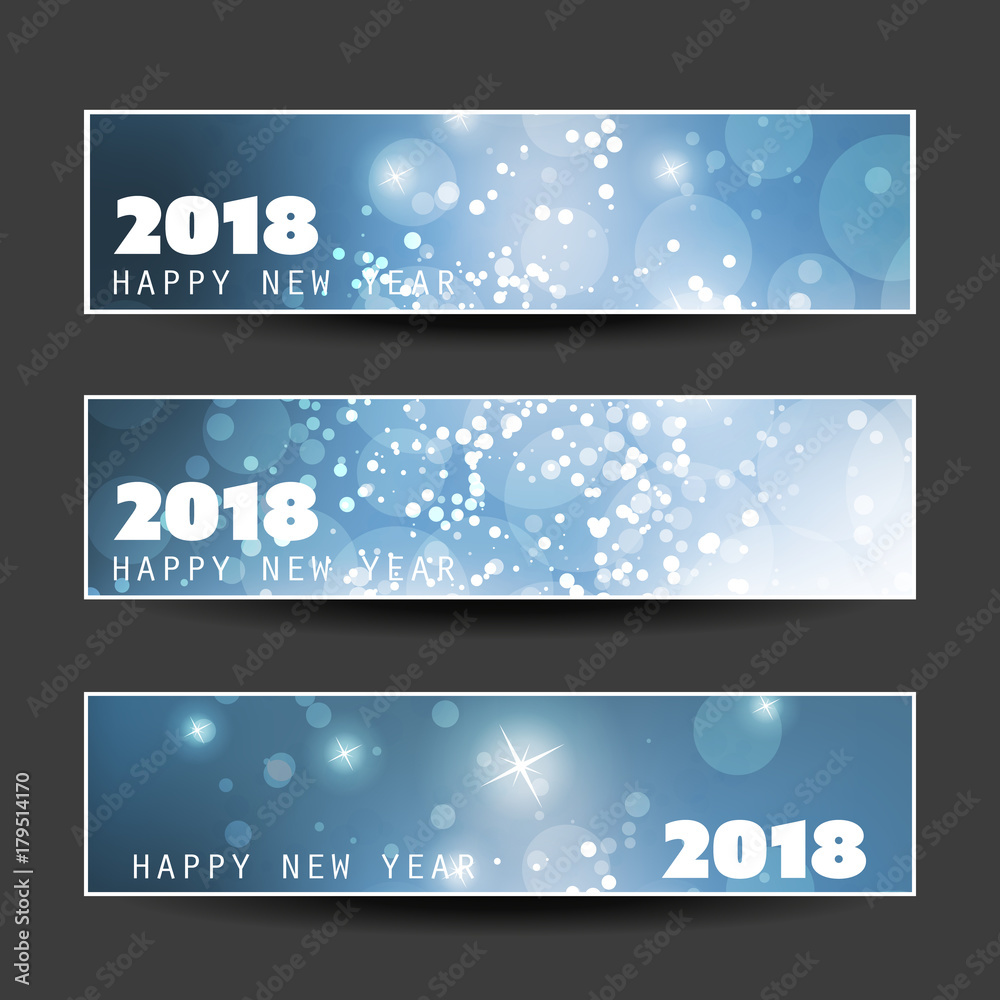 Set of Horizontal Christmas, New Year Banners - 2018