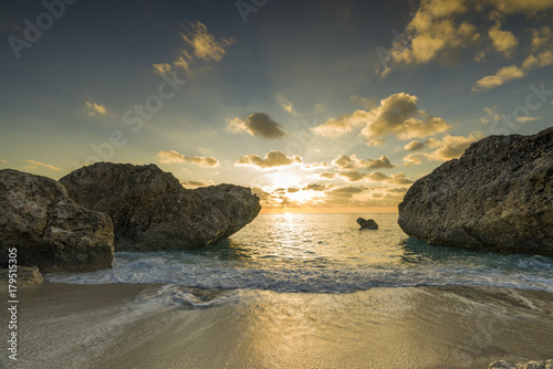 Fototapeta Naklejka Na Ścianę i Meble -  Kalamitsi beach at sunset long exposure Ionian Sea