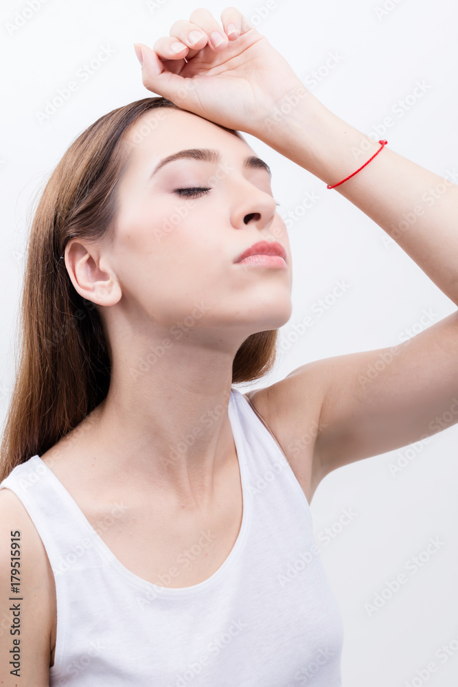 beauty concept with happiness beautiful caucasian girl isolate white background with free copysapce for your text beauty concept with happiness beautiful caucasian girl isolate white background with free copysapce for your text