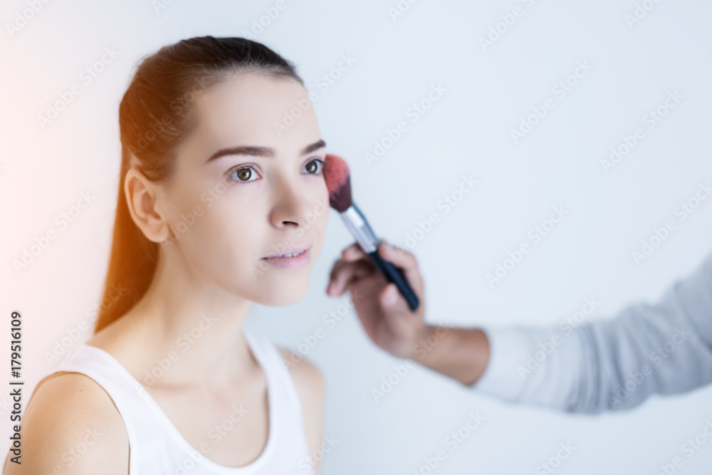 beauty concept with beautiful caucasian girl blond hair makeup isolate white background with free copysapce for your text beauty concept with beautiful caucasian girl blond hair makeup isolate white background with free copysapce for your text