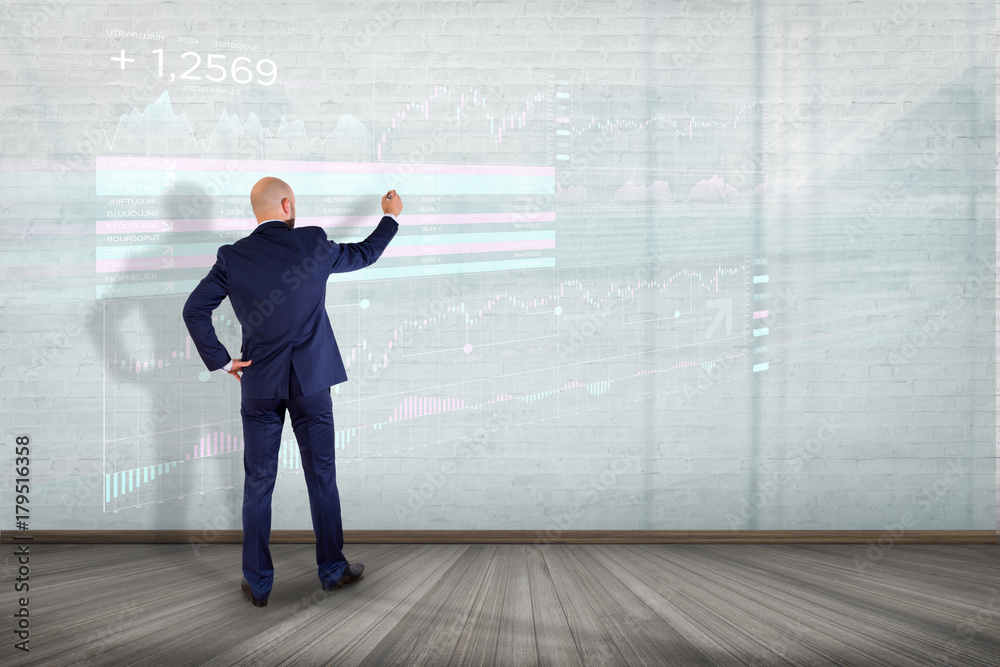 Stock exchange trading data information displayed on a futuristic interface Stock exchange trading data information displayed on a futuristic interface