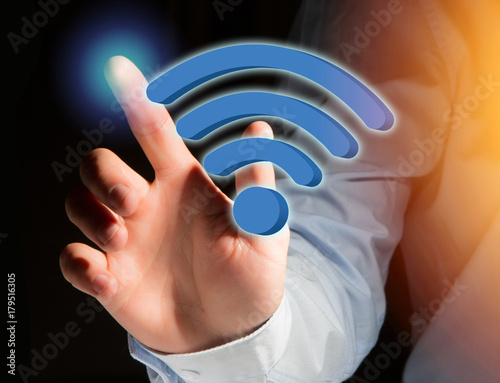 Wifi symbol displayed on a futuristic interface - Connection and internet concept