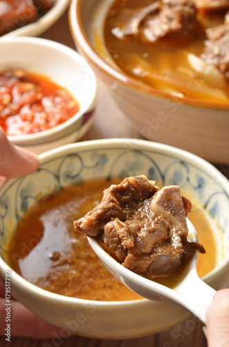 The delicious traditional mutton hot pot.