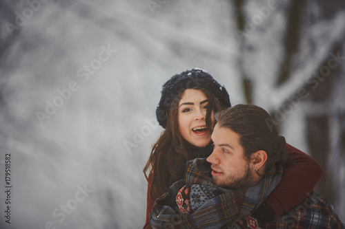 Happy winter travel couple