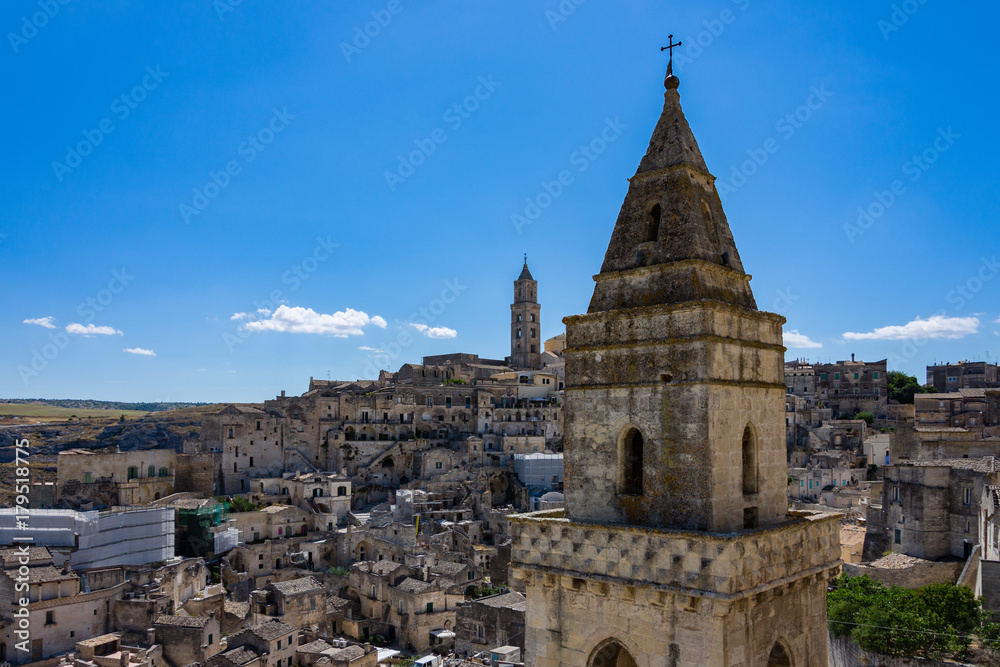 Panoramic view of the ancient town of Matera (Sassi di Matera), European Capital of Culture 2019,  Basilicata, southern Italy