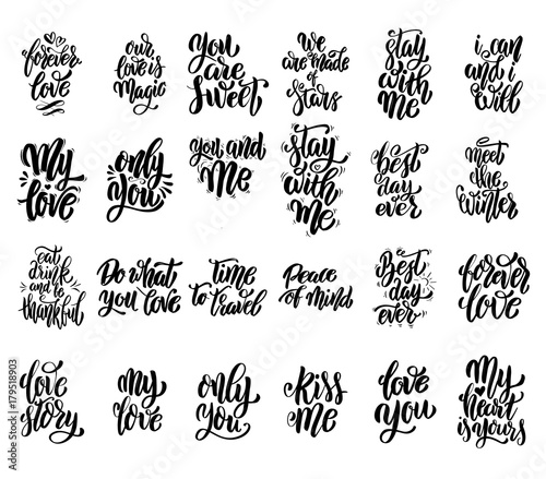 Set of hand written lettering motivational quotes, inspirational typography slogans. Design elements for poster, card, banner. Vector elements
