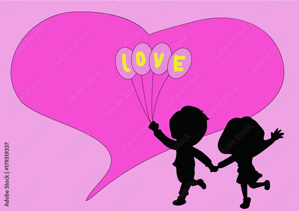 Boy and girl with balloon in love happy valentine day.