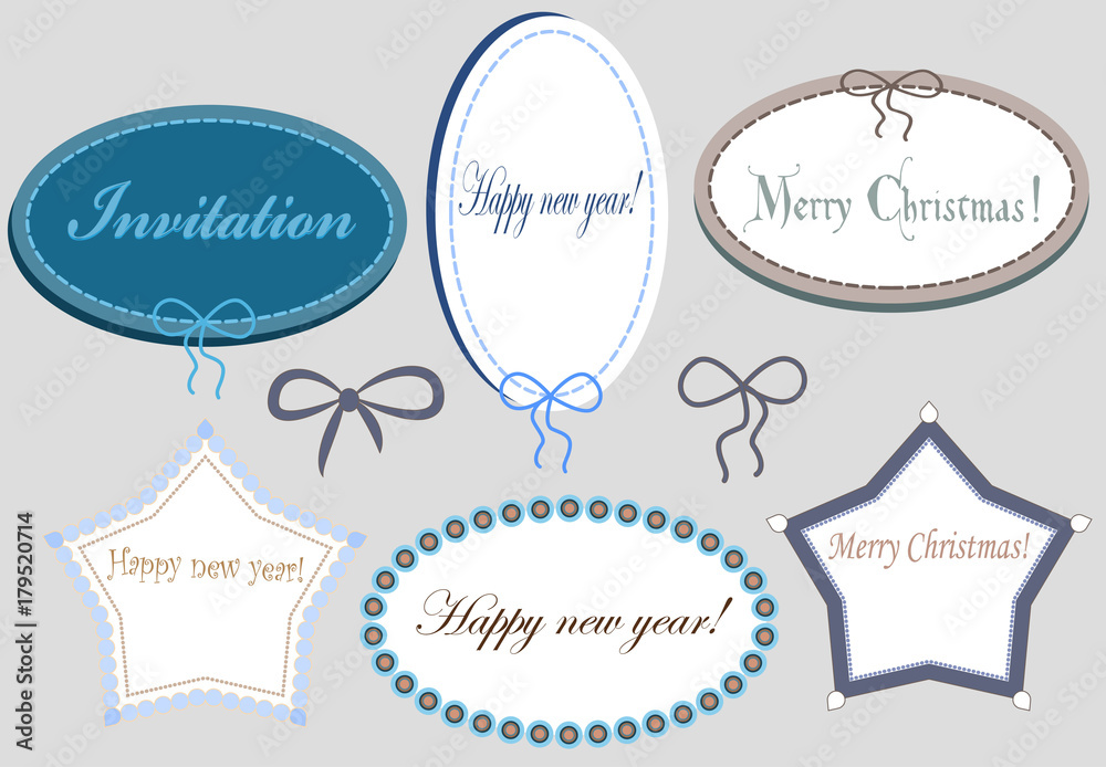 Naklejka premium Set of pastel pink frames of various shapes (oval and star) and bows