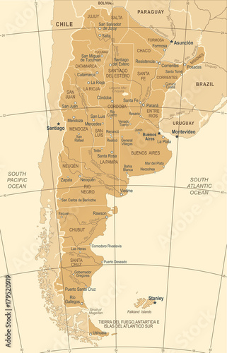 Argentina Map - Vintage Vector Illustration