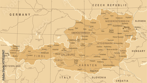 Austria Map - Vintage Vector Illustration