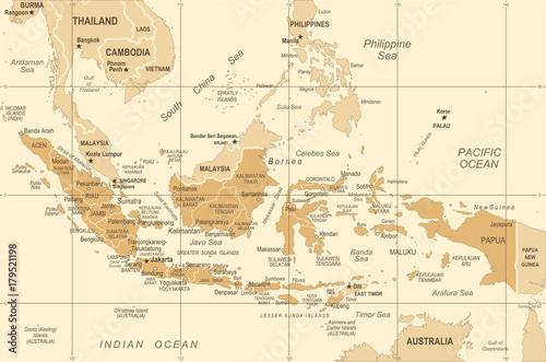 Indonesia Map - Vintage Vector Illustration