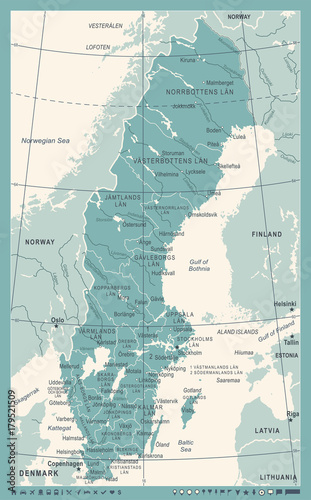 Fotografi Sweden Map - Vintage Vector Illustration