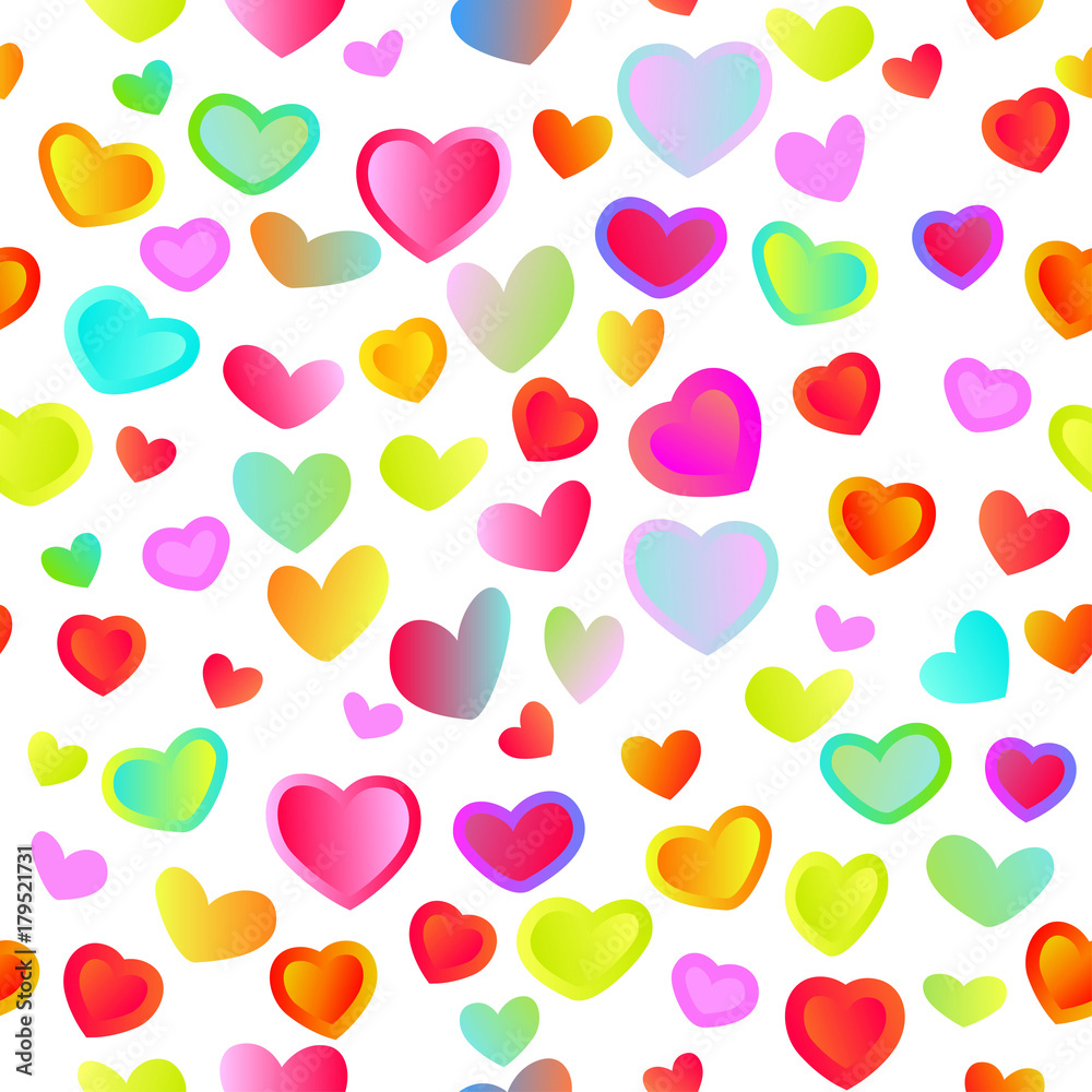 Seamless bright festive background with multi-colored hearts