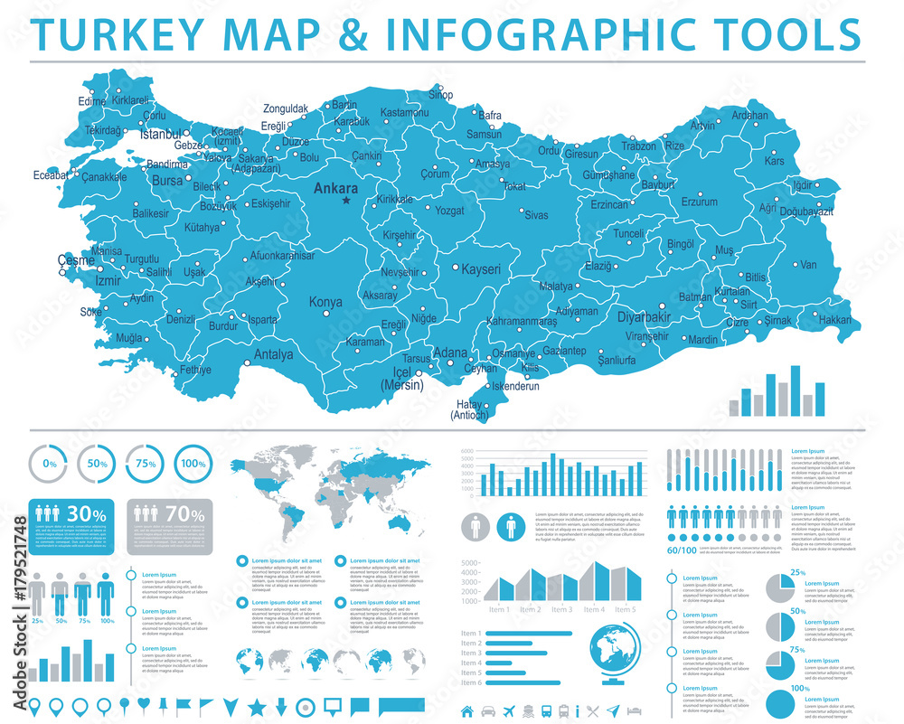 Naklejka premium Turkey Map - Info Graphic Vector Illustration