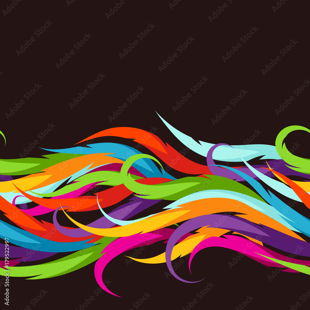 Abstract colorful seamless pattern. Feather or waves decorative ornament