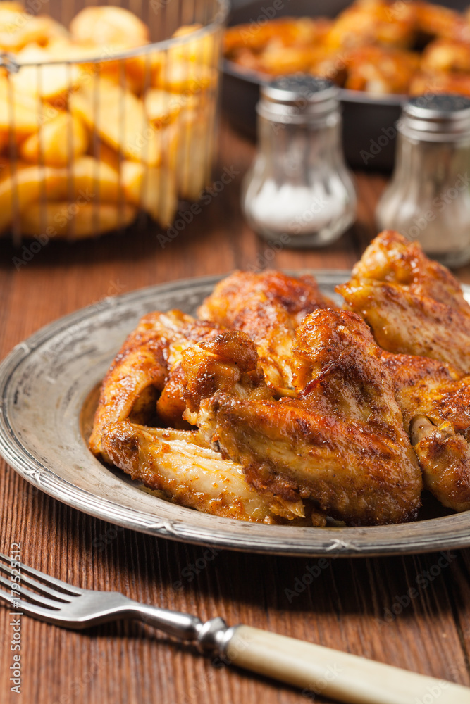 Baked wings, served with dip or baked potatoes. Baked wings, served with dip or baked potatoes.