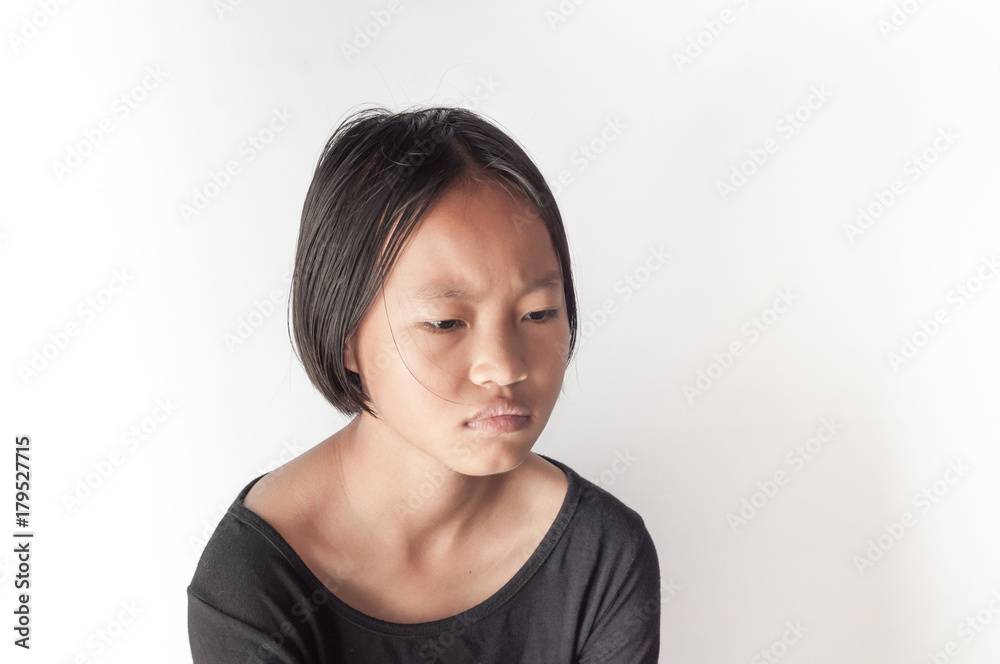 Little thai asian girl moody on white background Little thai asian girl moody on white background