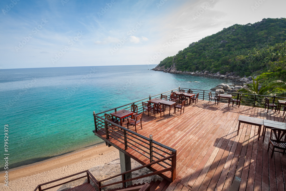 Wooden deck with sea view located next to the beach Wooden deck with sea view located next to the beach