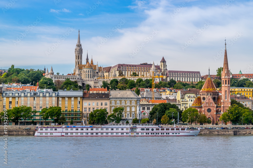 Naklejka premium View from street to Fisherman's Bastion castle and tower in Budapest, Hungary