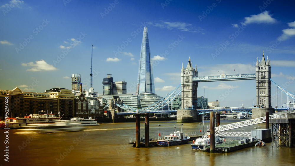 Sunny day in London, view to the Tower Bridge and Shard- LONDON, ENGLAND