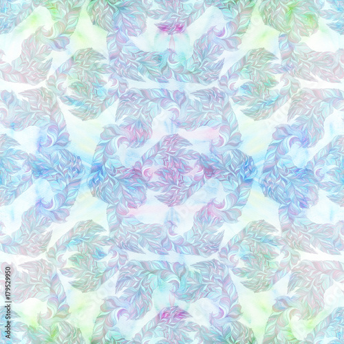 Feathers - decorative composition.Watercolor painting.  Wallpaper. Use printed materials  signs  posters  postcards  packaging. Seamless pattern.