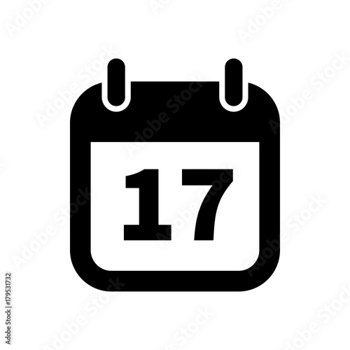 Simple black calendar icon with 17 date isolated on white