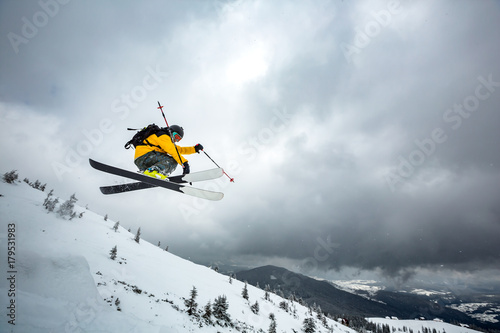 good skiing in the snowy mountains.