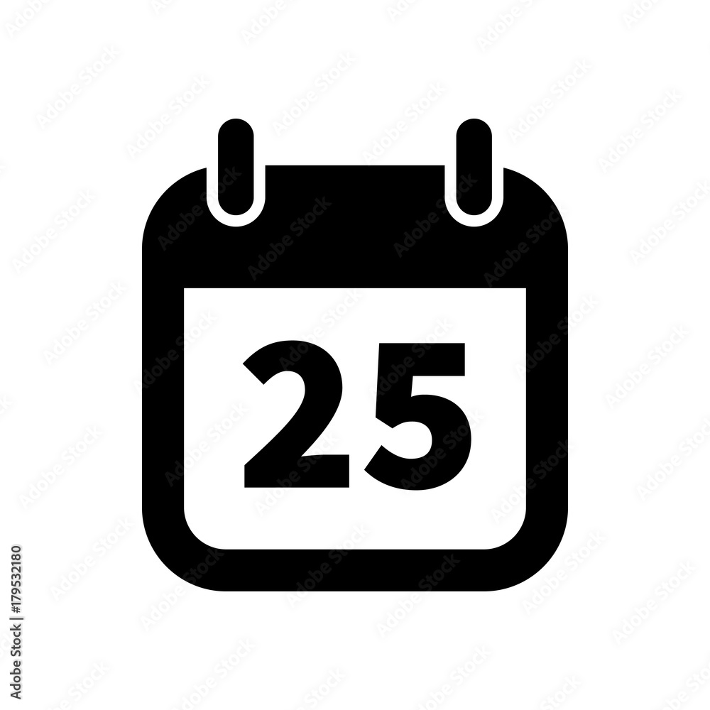 Simple black calendar icon with 25 date isolated on white Simple black calendar icon with 25 date isolated on white