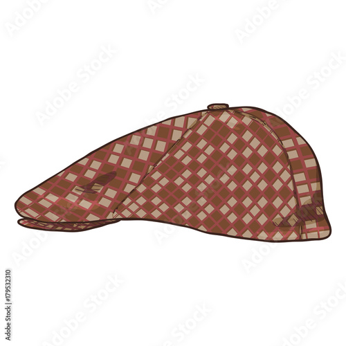 Vector Single Retro Tweed Cap. Old Fashioned Style Head wear.